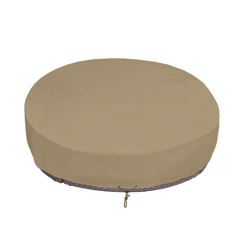 SunPatio Heavy Duty FadeStop Outdoor Round Daybed Cover 75 Inch, Patio Day Bed Sofa Cover Waterproof, All Weather Protection Round Canopy with Taped Seam, 75" Dia x 35"/16â€H, Taupe - Image 1